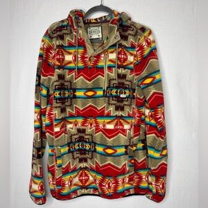 Dravus Mens Fleece Hooded Pullover Sz M Aztec Southwestern Navajo Skater Street